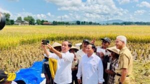 Jokowi Selfie Akrab Bareng Prabowo dan Ganjar di Sawah Kebumen