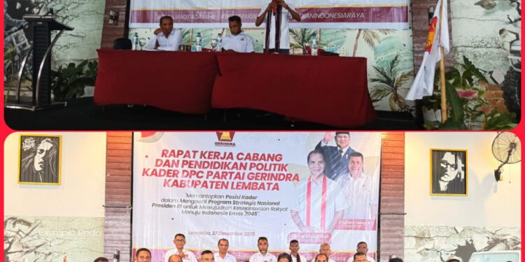 Hadiri Rakercab Partai Gerindra Lembata, Wilfridus Yons Ebit Minta Kader Kawal Program Nasional: Juprian Lamabelawa Apresiasi Program MBG