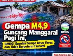Gempa M4,9 Guncang Manggarai Pagi Ini, BMKG: Susulan Gempa Besar Flores dan Tidak Berpotensi Tsunami
